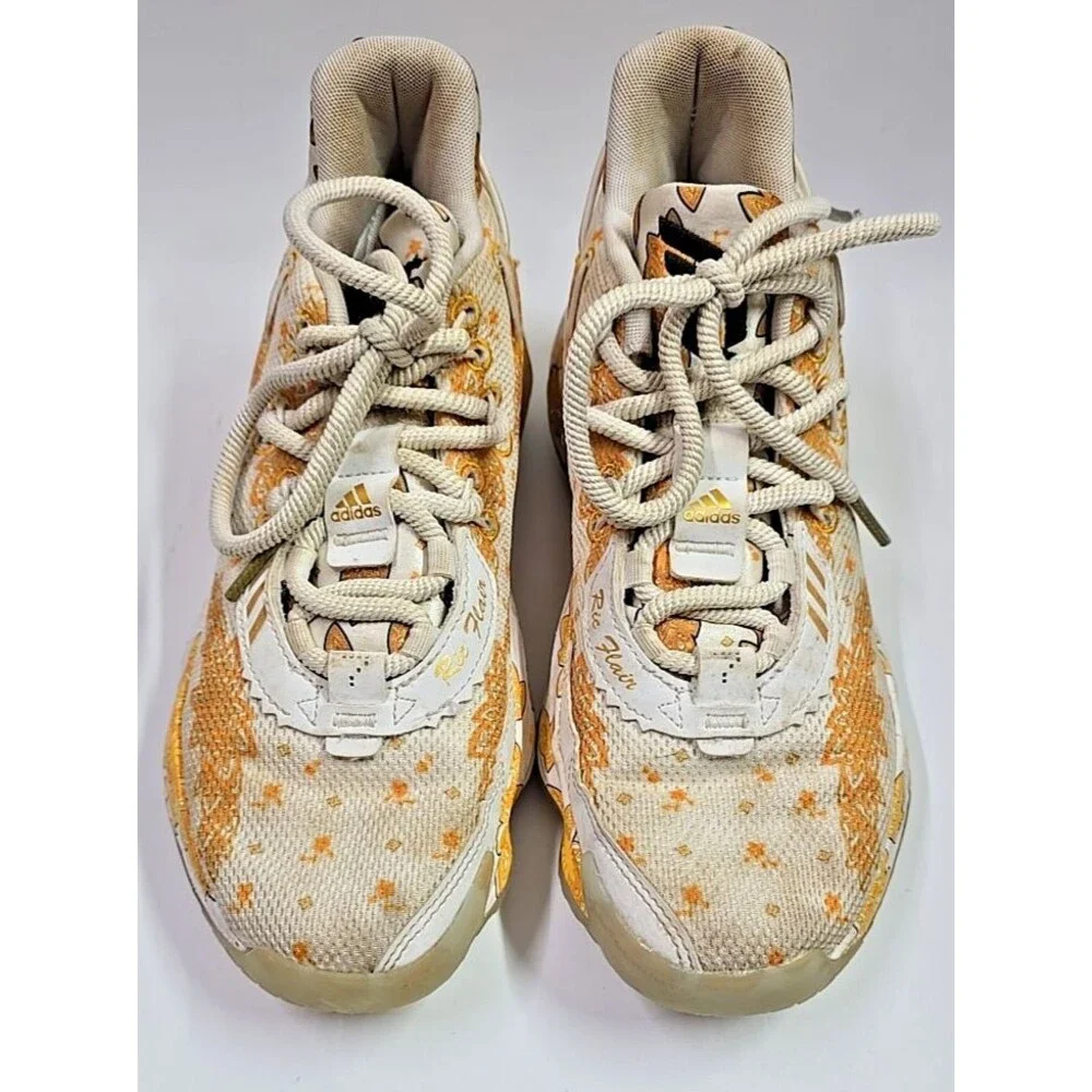 "WOOOOO" Size 7 - adidas FX6616 Ric Flair X Dame 7 White Gold Metallic Pre Owned - Picture 1 of 10
